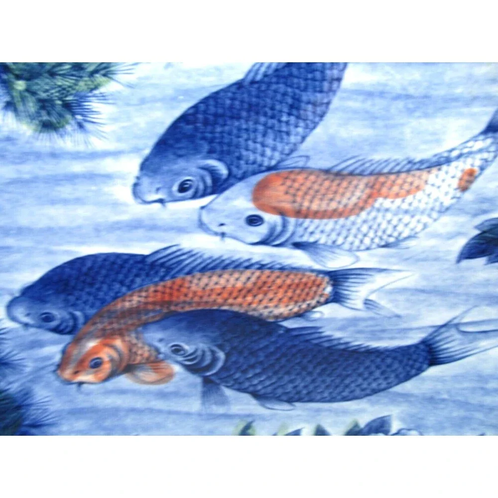 Vintage Japanese Toyo Koi Fish Blue Round Platter 12.5